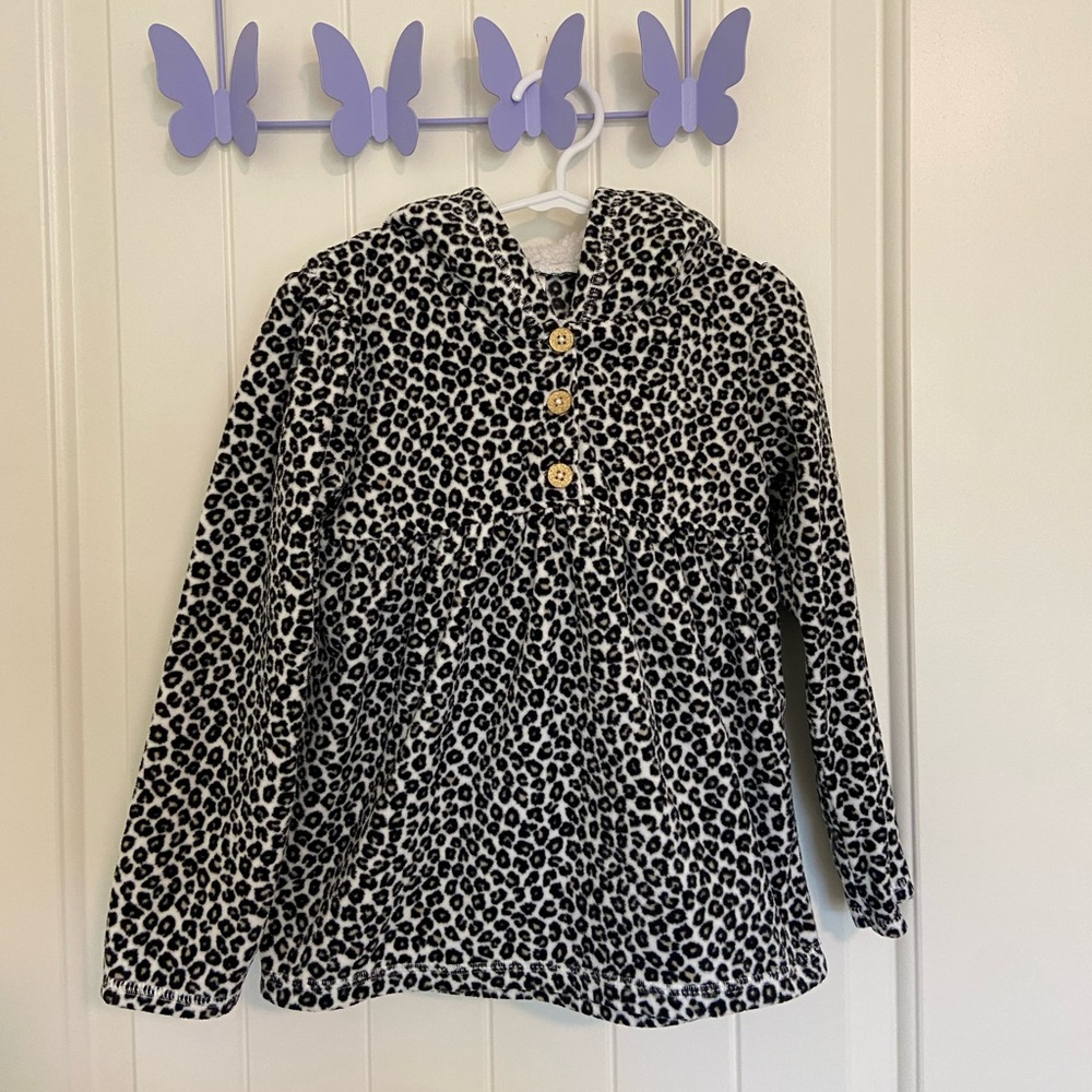 EUC Carter’s toddler girl’s leopard print button neck wool lined fleece jacket 5